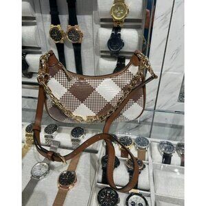 Michael Kors shoulder bag cora sequence plaid medium purse crossbody Luggage